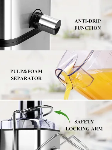 Vista 3 de Exprimidor centrífugo de pantalla LCD táctil de 1200 W de 6 velocidades con canal ancho grande de 3.2 pulgadas, máquinas extractoras de jugo