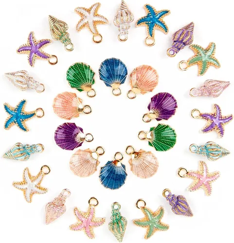 Vista 12 de AUEAR, Colgantes de esmalte de concha de estrella de mar del océano para la fabricación de joyas de bricolaje, Zinc