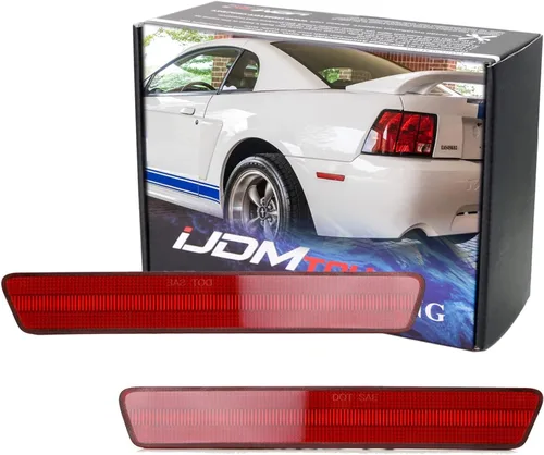 iJDMTOY OE-Spec - Conjunto de marcadores laterales para parachoques trasero de lente roja, compatibles con Ford Mustang (1999-2004)