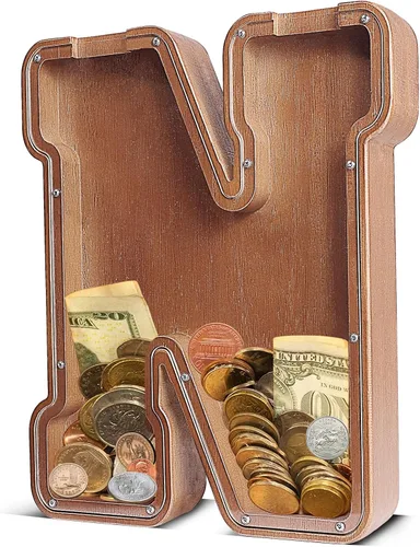 Vista 17 de UBeesize alcancías de letras para niños y niñas, alcancía de madera personalizada para billetes y monedas, caja de dinero, regalo de cumpleaños