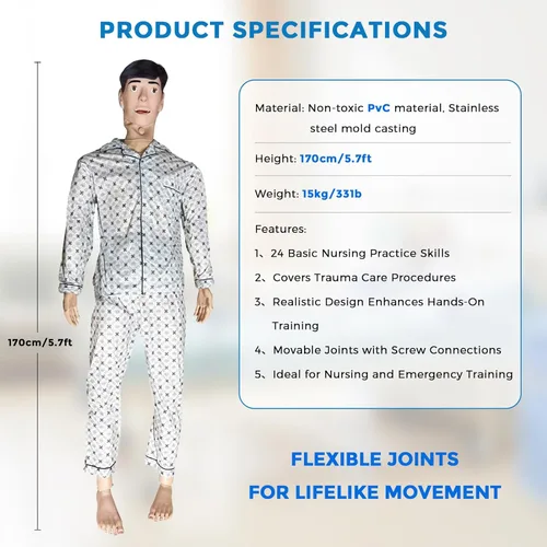 Vista 2 de Maniquí de entrenamiento de enfermería de cuerpo completo con módulos de simulación de heridas - Modelo de cuidado del paciente de tamaño real