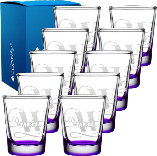Vista 51 de Inicial y nombre de cristal de chupito personalizado, 2 onzas, parte inferior negra grabada con texto personalizado para regalos, bodas, cumpleaños