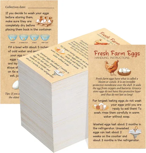 Kisston 200 Piezas Tarjetas de Instrucciones de Manejo de Huevos Frescos de Granja 2 x 3.5'' Sello de Cartón de Huevos de Navidad Tarjetas de