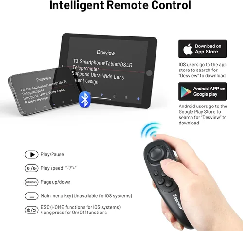 Vista 5 de Desview Teleprompter T3 Teleprompter con control remoto funciona con iPad/Tablet/Smartphone de hasta 10 pulgadas de alto espejo Soporte de espejo