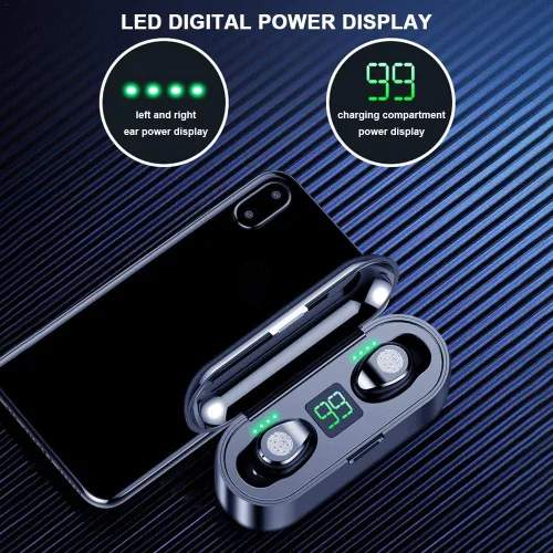 Vista 2 de Auriculares inalámbricos Bluetooth con control táctil, mini F9 5.0 TWS IPX5 impermeable táctil inalámbrico estéreo auricular Bluetooth, mini