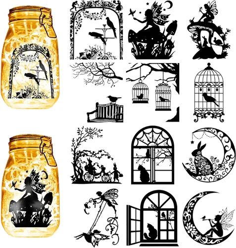 Vista 11 de CREATCABIN 16 siluetas de diente de león, decoración de tarro de albañil, farol de mariposa, recortes láser, álbumes de recortes, libélula abeja