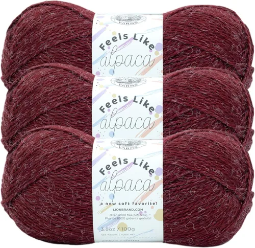 Vista 14 de Lion Brand Yarn Feels Like alpaca, hilo suave para tejer, borgoña, 1 paquete