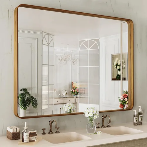 Vista 92 de LOAAO 20x16 Pulgadas Espejo de Baño con Marco de Metal Negro para Pared, Espejo de Tocador de Baño de Estilo Granja, Espejo Grande Rectangular