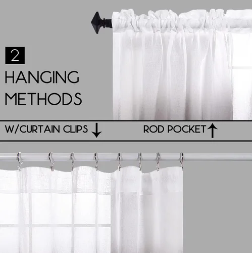 Vista 4 de KOUFALL Cortinas de ventana de baño para ducha, juego de 2 paneles de cortinas cortas transparentes en blanco y negro para cocina, dormitorio