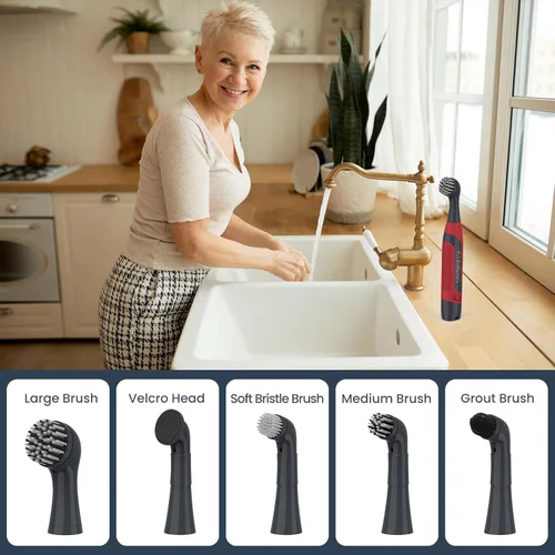 Vista 3 de LifeBasis Cepillo de Limpieza Eléctrico Inalámbrico, Mini Fregadora Eléctrica para Limpiar Lechada Impermeable con 5 Cabezales de Cepillo para Baño