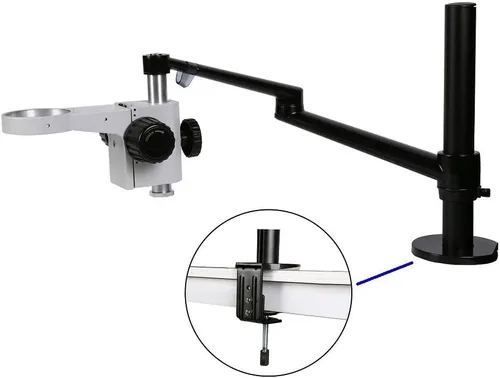 Vista 2 de Kit de accesorios para microscopio, abrazadera de metal negro/plateado, soporte para microscopio, soporte para microscopio trinocular ajustable