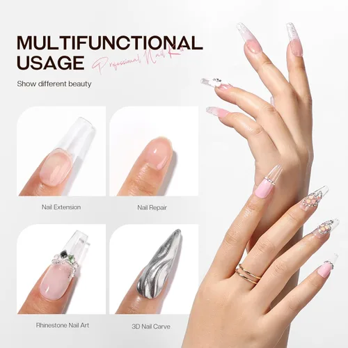 Vista 4 de Morovan Gel Constructor para Uñas: Gel Duro de Larga Duración para Extensión de Uñas, Gel Constructor Transparente, Fortalecedor de Uñas, Escultura
