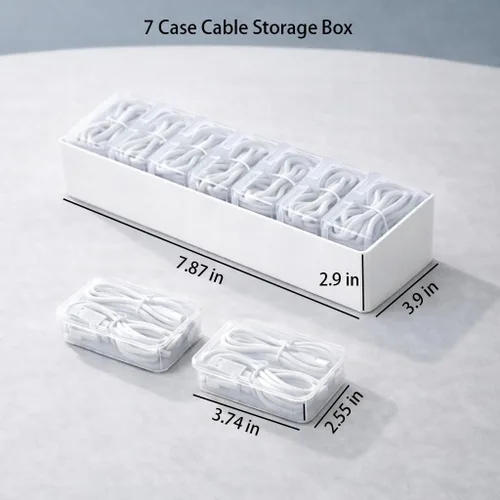 Vista 8 de Juego de 2 cajas organizadoras de cables con 7 y 11 fundas transparentes para cables de carga, cargadores, auriculares y accesorios pequeños