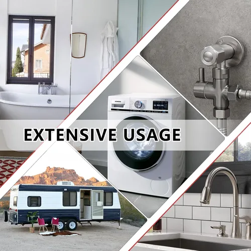 Vista 6 de EFIELD Válvula de parada de ángulo de giro múltiple con salida de compresión doble, 1/2 "NOM (5/8" OD) x (3/8 pulgadas x 3/8 pulgadas) cromo