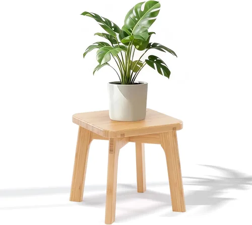 Vista 9 de Taburete pequeño de madera para niños – Mini taburete para niños pequeños para sentarse o pararse – Taburete de bambú antideslizante para fregadero