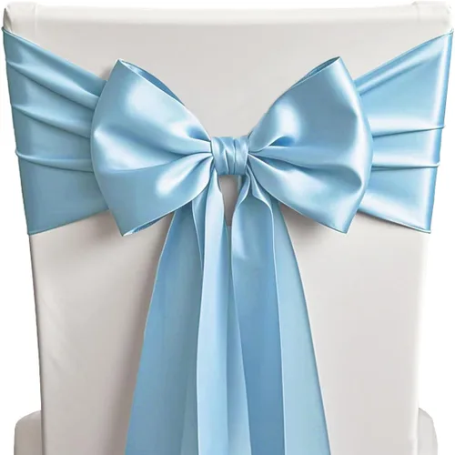 50 Bandas y Lazos de Satén Azul Bebé para Sillas para Decoración de Bodas, Fiestas de Cumpleaños y Fiestas - Cintas de 7x108 Pulgadas, Lazos