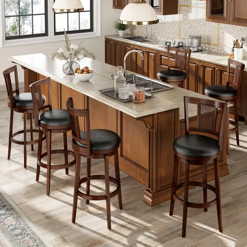 Vista 15 de Sophia & William Swivel Counter Height Bar Stools Set of 2, 26 Inch Faux Leather Barstools with Backrest & Solid Wood Legs, Brown Kitchen Counter