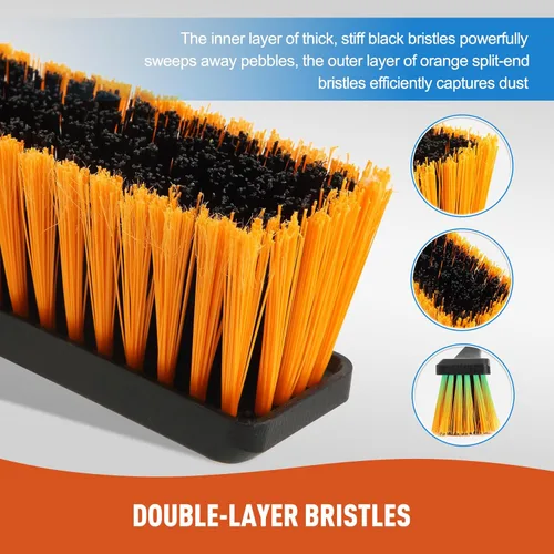 Vista 2 de Cepillo de escoba de empuje de 24 pulgadas para limpieza de suelos con mango largo de 65 pulgadas y cerdas rígidas, cepillo resistente para tienda