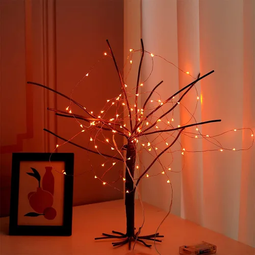 Vista 4 de Ariceleo Mini guirnalda de luces de Halloween que funcionan con pilas, 1 paquete de luces nocturnas de alambre de cobre, 3 luces AAA para Naranja