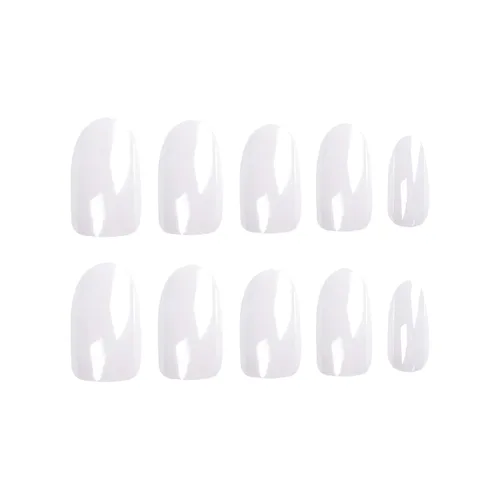 Vista 5 de Uñas postizas blancas a presión con forma de almendra, color rojo rosa, cobertura completa, uñas adhesivas con diseños de purpurina, uñas postizas