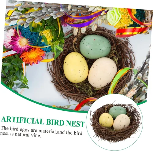 Vista 9 de 1 Uds. Decoración artificial de nido de pájaro con huevos, vid natural, decoración del hogar para exhibiciones creativas, bricolaje, micro paisaje