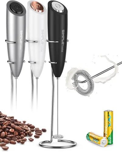 SIMPLETASTE Espumador de Leche Manual Operado con Batería Eléctrico Creador de Espuma, Mezclador de Bebidas con Batidor de Acero Inoxidable y