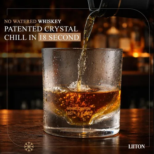 Vista 4 de LIITON Grand Canyon - Juego de regalo de 2 vasos de whisky de cristal pesado, vaso de bourbon grueso congelable de 1 libra cada uno, regalos