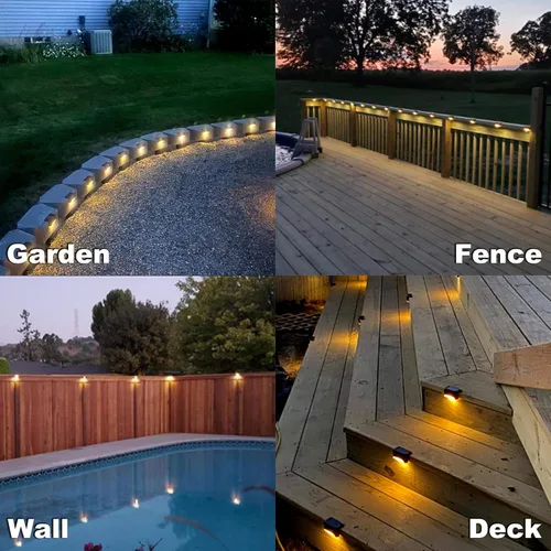 Vista 4 de DenicMic Paquete de 3 luces solares para terraza, postes de valla para patio, piscina, escaleras, escaleras, LED impermeables para exteriores