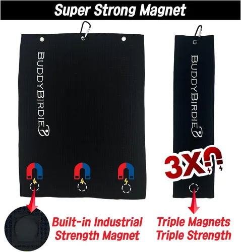 Vista 3 de Magnet-it - Toalla de golf magnética de tres pliegues Patrón de gofre de microfibra Fuerte sujeción para bolsas de golf Accesorios de golf