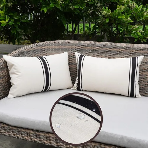Vista 18 de ONWAY Juego de 2 fundas de almohada para exteriores impermeables de 16 x 16 pulgadas, fundas decorativas de lino, fundas de almohada de lino beige