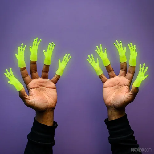 Vista 2 de Accoutrements Alien Finger Hands Glow in the Dark - Juego de 2 piezas
