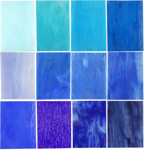 Lanyani (10 hojas) Paquete de hojas de vidrio de colores azules variedad 4 x 6 pulgadas de vidrio de arte opalino Tiffany, texturas mixtas