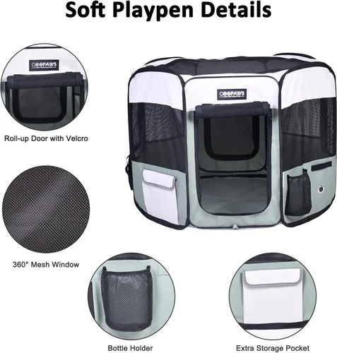 Vista 2 de JESPET 61" Parque de juegos para perros, corral portátil para perros con funda blanda para ejercicio, con bolsa de transporte para cachorros, gatos