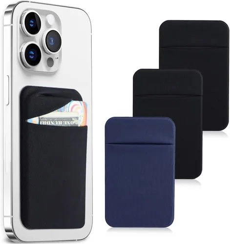 Fulgamo Paquete de 3 bolsillos para tarjetas de teléfono celular para la parte posterior del teléfono, funda elástica para tarjetas de crédito