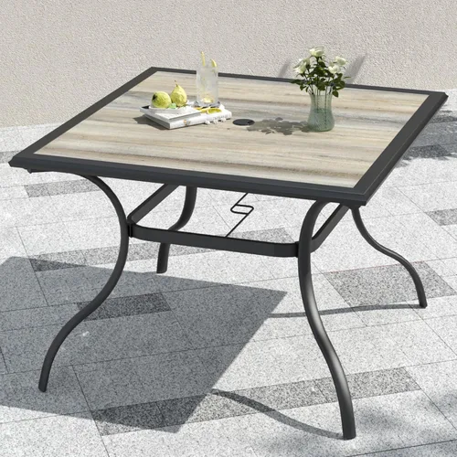 Vista 14 de Anmutig Mesa de patio pequeña cuadrada de 27.5 pulgadas con resistente a la intemperie para comedor al aire libre, color negro