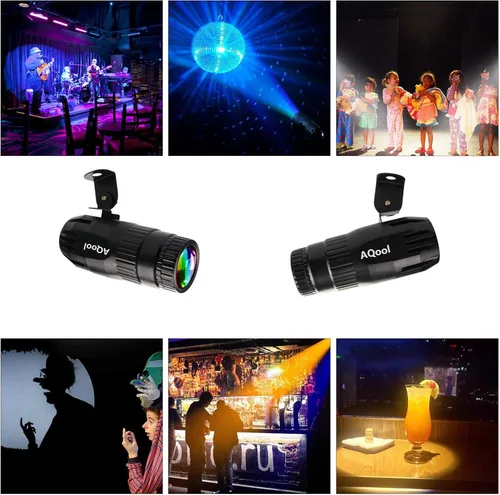 Vista 6 de Pinspot Light, AQool Mini 15W Mirror Ball Spotlight, Super Bright RGBW LED Beam Pinspot Lights, Remote Control Stage Lighting for DJ Disco Band