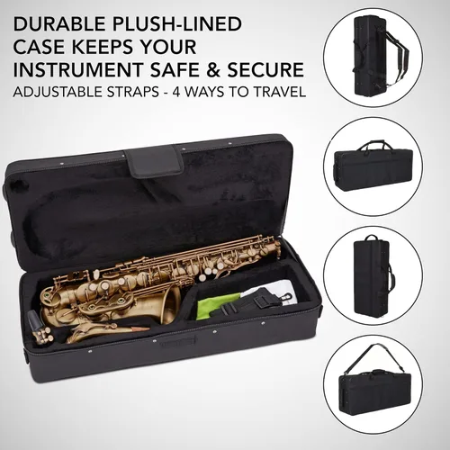 Vista 3 de LyxJam Kit de saxofón alto E Flat de latón, sonido profesional, accesorios completos, ideal para todos los jugadores, incluye estuche rígido, 10