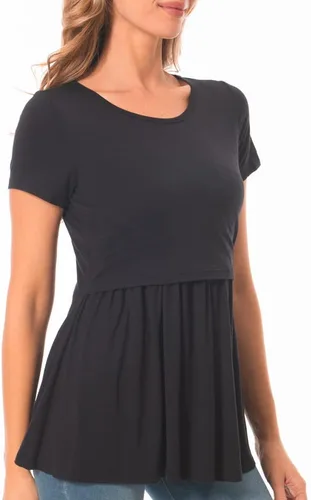 Vista 2 de Bearsland Camiseta de lactancia para mujer, manga larga, cuello redondo, camisa de lactancia materna, ropa de embarazo