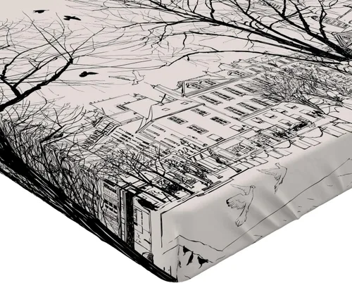 Vista 3 de Ambesonne Paris 2 Pack Fitted Sheet, Walking People Winter, Bed Cover All-Round Elastic Deep Pockets 2 Pieces, Package Contains 2 Full Size Fitted