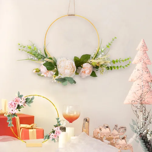 Vista 6 de Centros de mesa decorativos 10 piezas de 12 pulgadas, aros florales de metal para centros de mesa de boda para mesas con luces. Anillos de aro