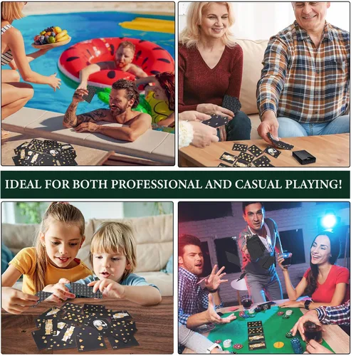 Vista 5 de Zubebe Paquete de 12 cartas de juego impermeables de plástico, baraja de cartas de póquer de diamante, lavable, flexible, para regalos de fiesta