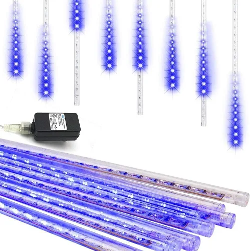 Vista 6 de Weepong Luces de lluvia con certificación UL, luces de lluvia de meteoros, 30 cm, 8 tubos 144 LED, luces de caída de nieve, luces en cascada, cadena