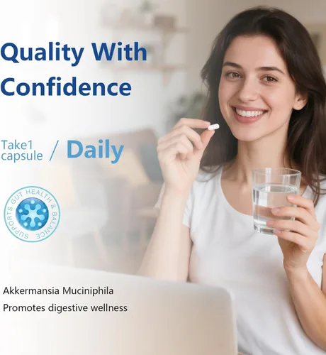 Vista 4 de Akkermansia muciniphila Suplemento de fibra dietética probiótica 1000 mg - 60 cápsulas veganas - Sin OMG, sin gluten