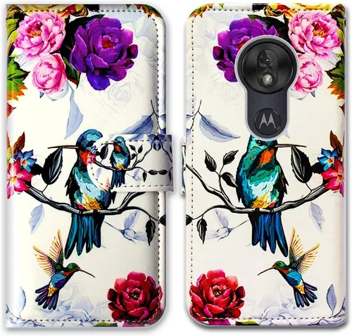Vista 10 de Bcov Funda para Moto G7 Play 2019, funda para Moto G7 Optimo, funda colorida de piel con libélula con soporte para ranura para tarjetas y soporte