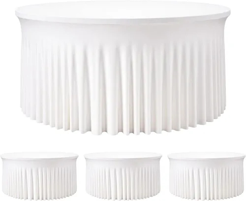 Vista 43 de Mantel redondo de 60 pulgadas en negro para mesas de 5 pies, funda de mesa ajustada de elastano con borde elástico y falda, lavable, sin arrugas