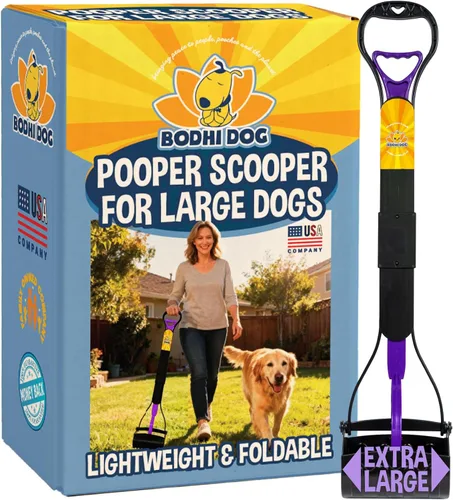 Vista 7 de Recogedor de excrementos irrompible de 32 pulgadas de alto para perros grandes, diseño ligero y plegable con mango extralargo (naranja)