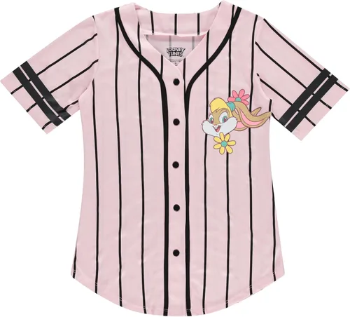 Looney Tunes Camiseta de béisbol para mujer, camiseta de béisbol con botones de malla Lola Bunny, Tweety, Bugs and Taz