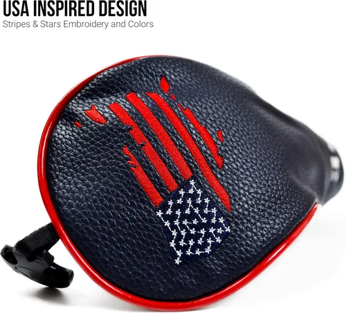 Vista 2 de Cubiertas para cabezas de palo de golf USA para conductores y maderas de Fairway - Fundas de cuero premium, diseñadas para adaptarse a todas