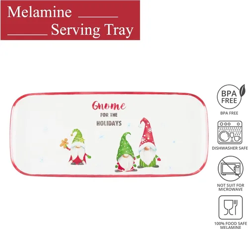 Vista 2 de UPware, bandeja de servir de melamina de gnomo navideño, bandeja rectangular de 15 x 6.5 pulgadas, bandeja de comida libre de BPA para entretener