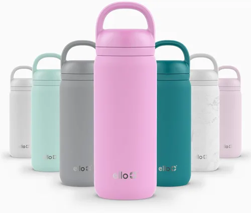 Vista 50 de Ello Cooper Twist - Botella de agua de acero inoxidable de 32 onzas con tapa popote A prueba de fugas Doble pared y aislada al vacío Asa